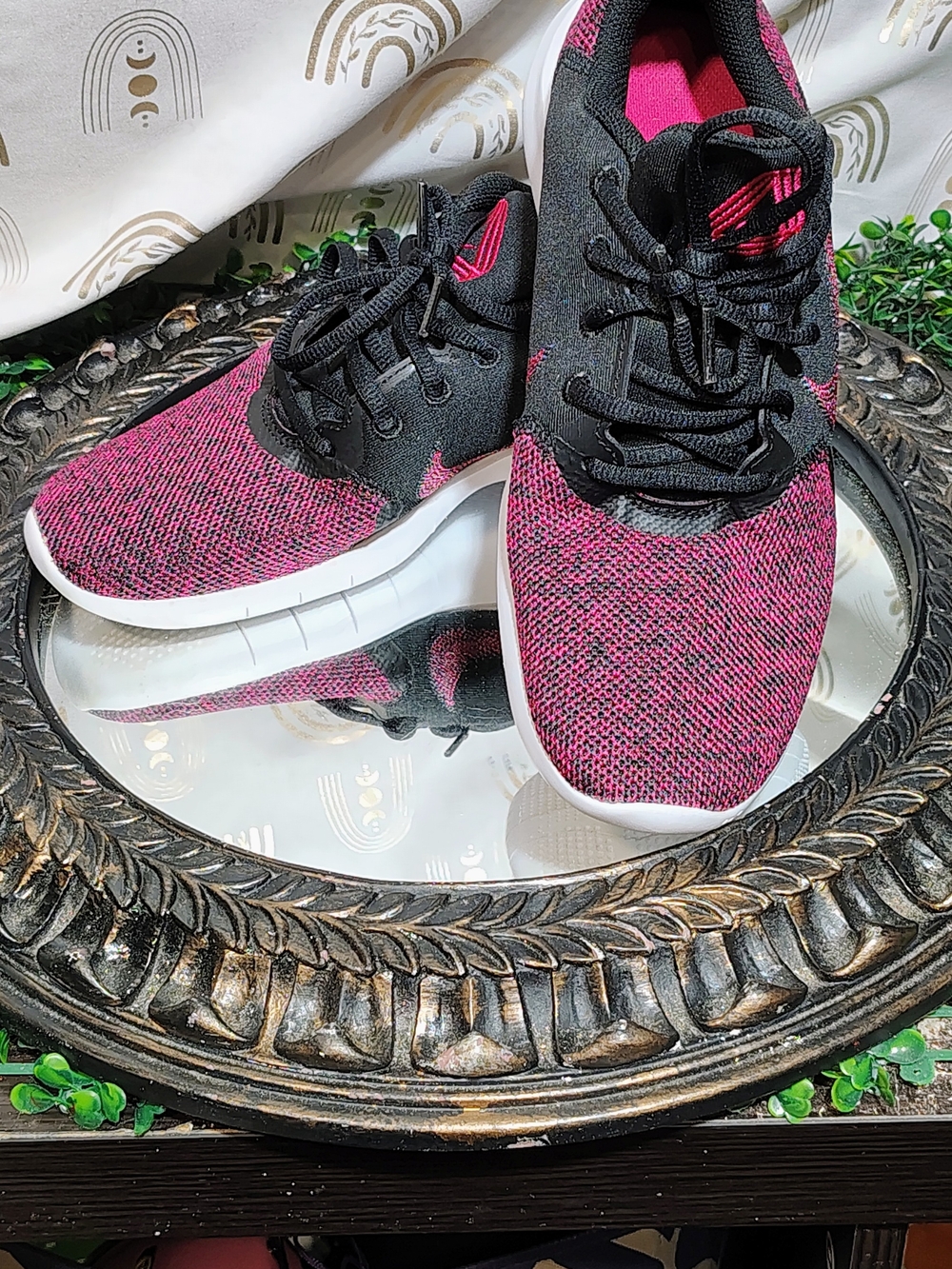Nike Black and Pink Knit Athletic Sneakers